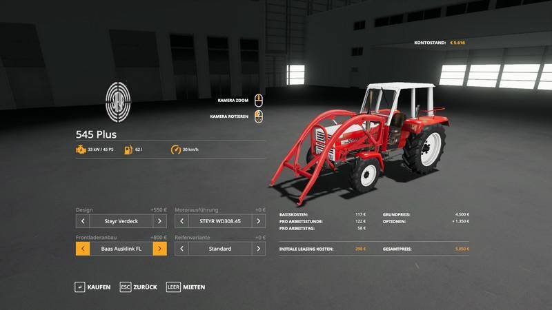 Трактор STEYR 545 PLUS BASIC VERSION V1.2.0 для Farming Simulator 2019