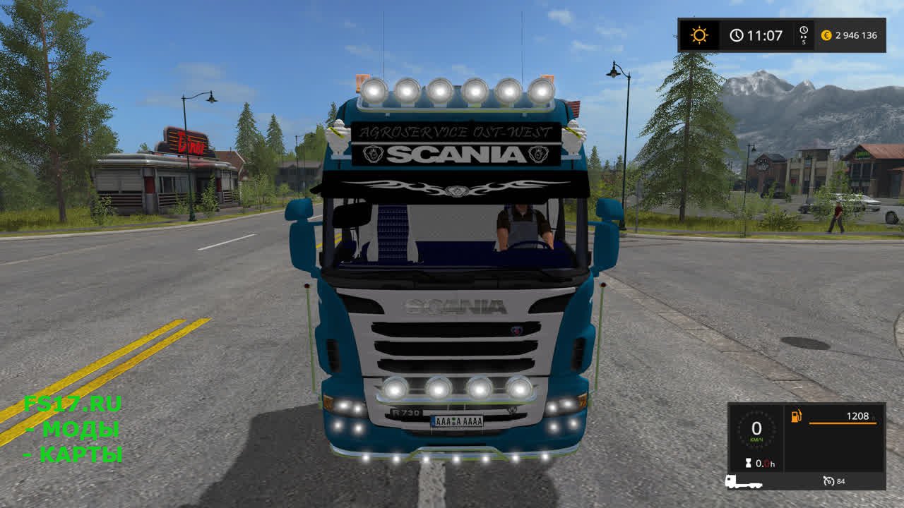 Scania R730 с крюковым погрузчиком для Farming Simulator 2017