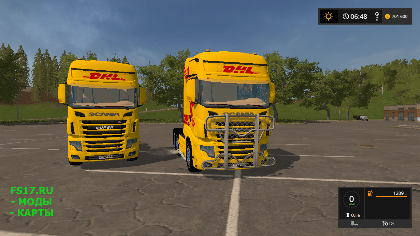 Пак грузовик SCANIA R700 DHL и полуприцеп DHL SEMITRAILERS для Farming Simulator 2017