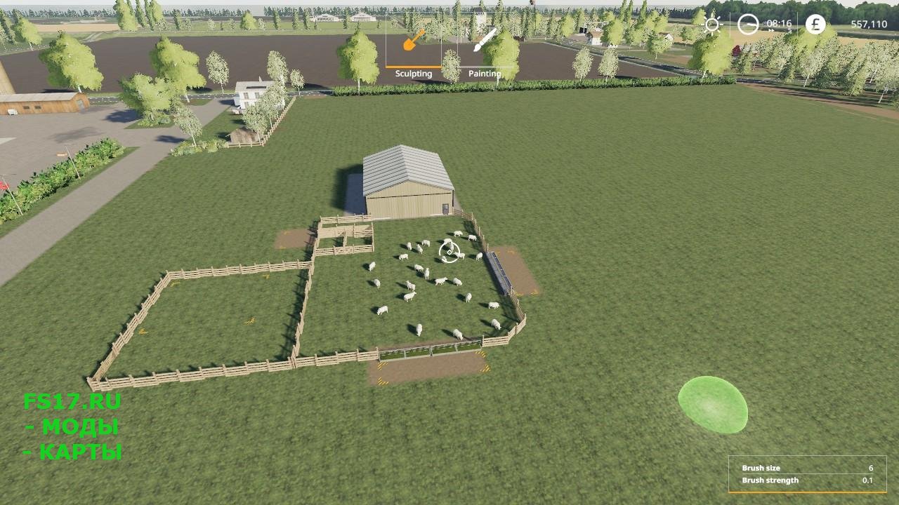 Мод на ландшафт. Farming Simulator 19 овчарня. Farming Simulator 19 загон для овец. Fs19 загон для овец. Farming Simulator 2019 ферма для овец.