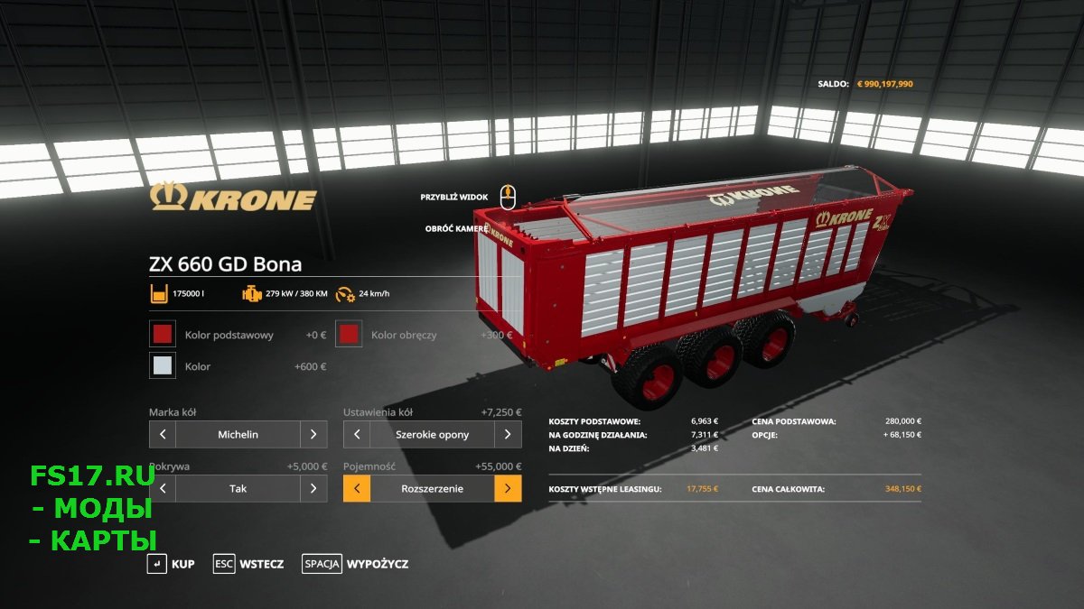 Прицеп подборщик KRONE ZX 660 GD BONA V1.0.0.1 для Farming Simulator 2019