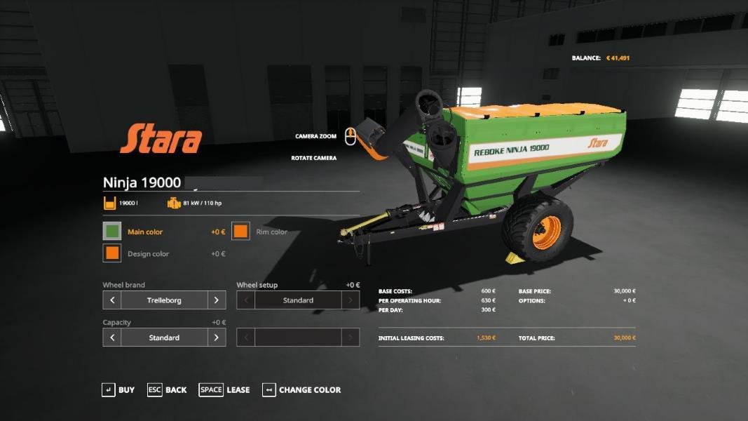 Прицеп перегрузчик STARA NINJA 19000 AUGER WAGON для Farming Simulator 2019