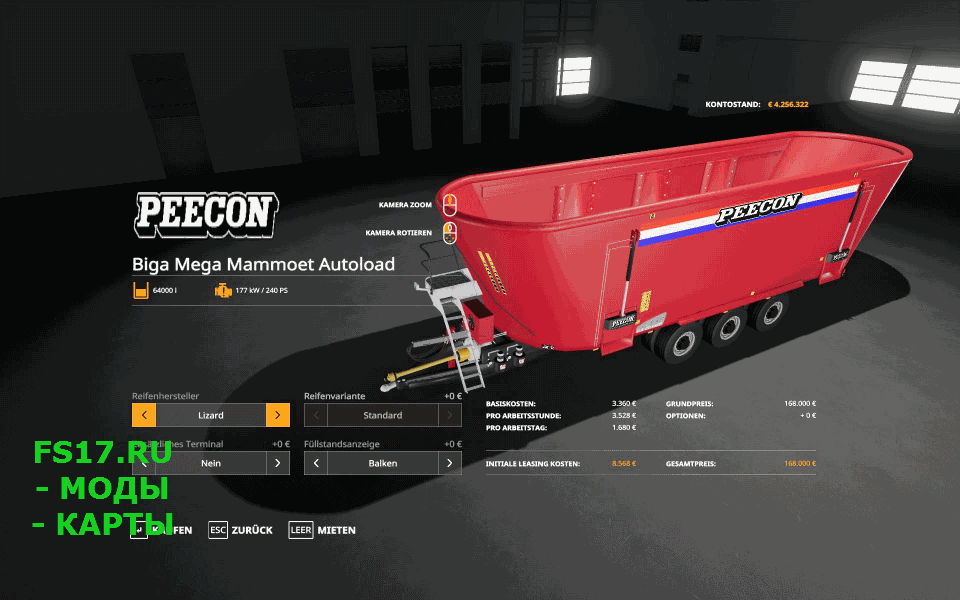 Кормосмеситель PEECON BIGA MEGA MAMMOET AUTOLOAD V1.0.0.3 для Farming Simulator 2019