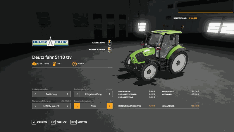 Трактор DEUTZ FAHR 5110 TTV V1.0 для Farming Simulator 2019