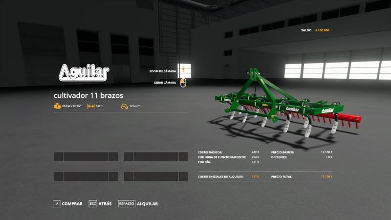 Культиватор AGUILAR 11 BRAZOS V1.0 для Farming Simulator 2019